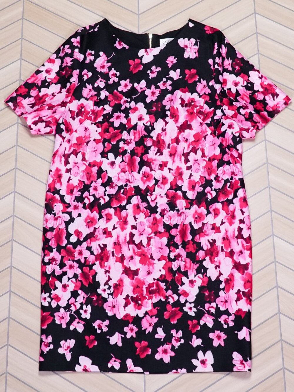 Eliza J Black and Pink Floral Shift Cocktail Dress